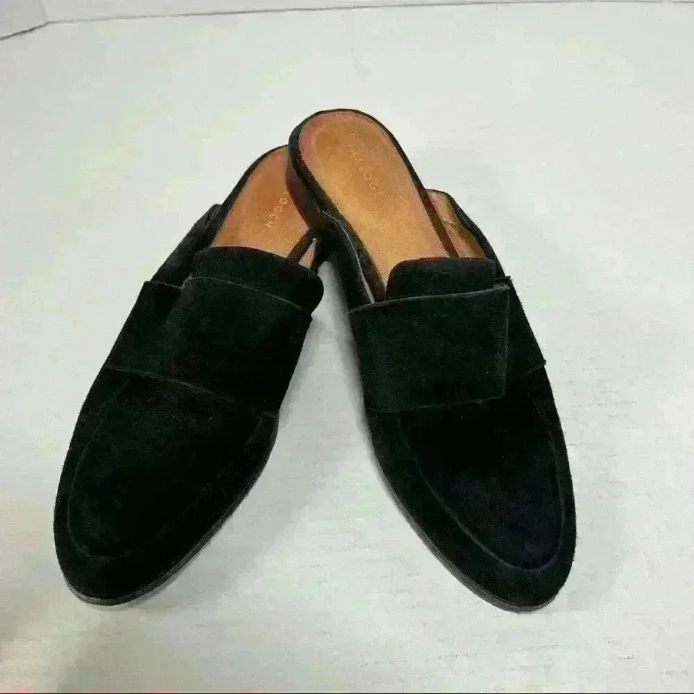 HALOGEN NORDSTROM Women’s Black Suede Mules Slides Sz 6.5 Classic Casual
